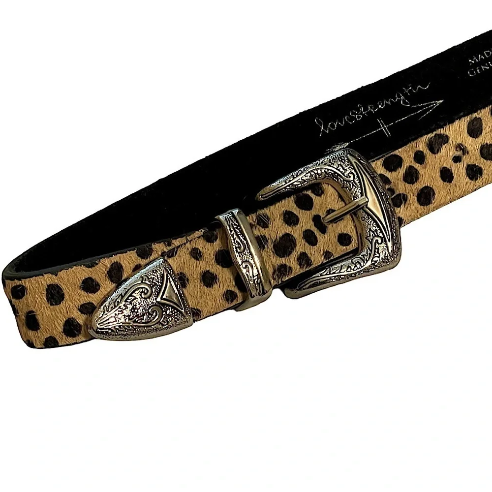 Love Strength Hair on Hide Cheetah Print Double Buckle Set Waist Belt Size Large